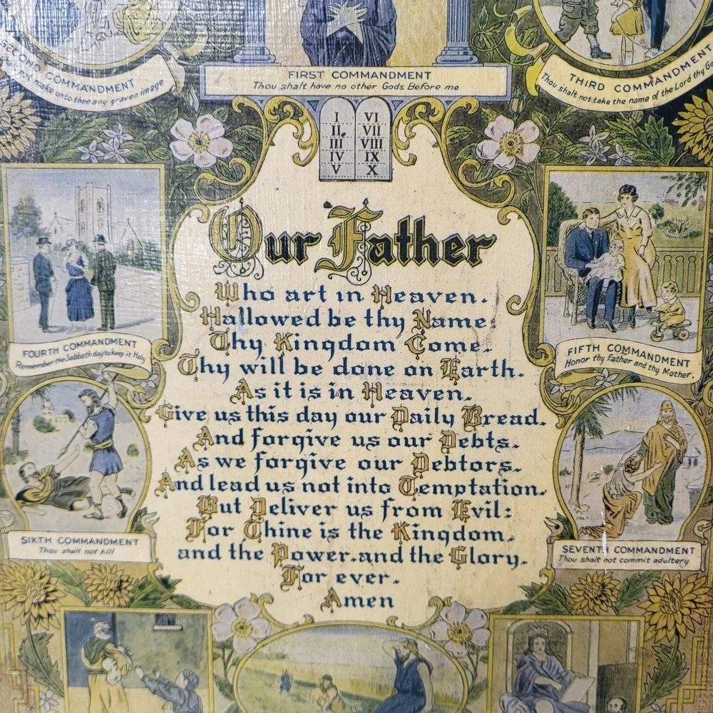 Vintage 1925 Wilson Chemical Co Tyrone PA Lords Prayer Ten Commandments Plaque